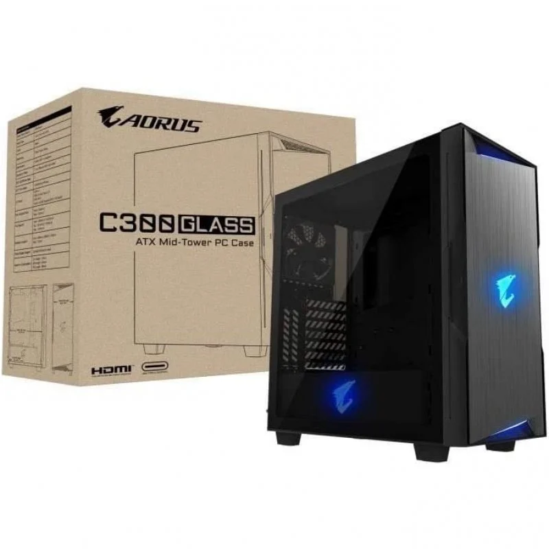 Caixa PC Gigabyte Aorus C300 Glass RGB Vidro Temperado USB 3.1 Preta