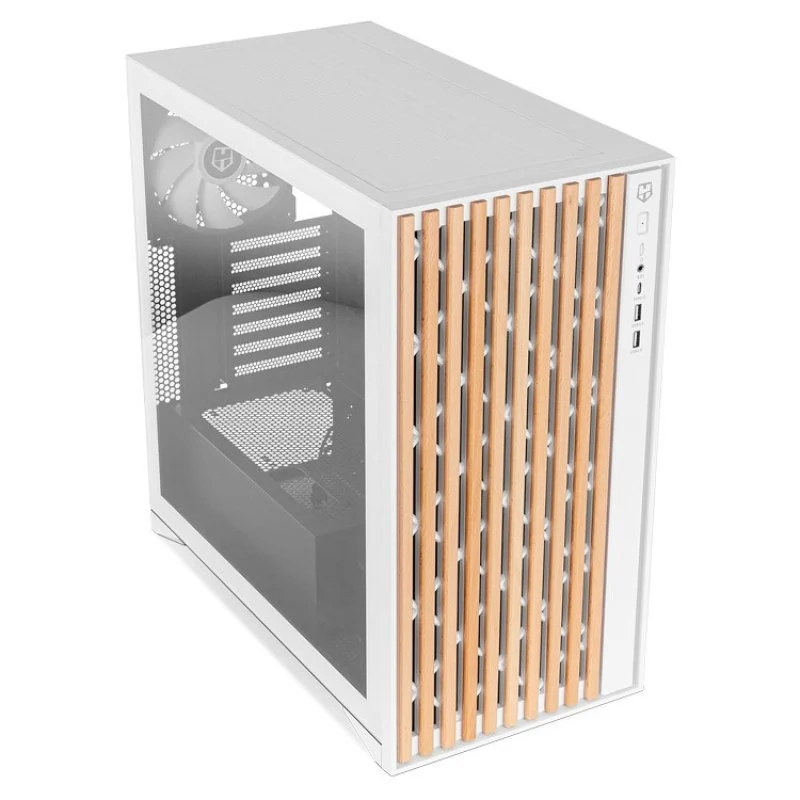 Caixa PC Nox Hummer ELEMENT Semi Torre ATX Vidro Temperado USB-C Branca e Madeira