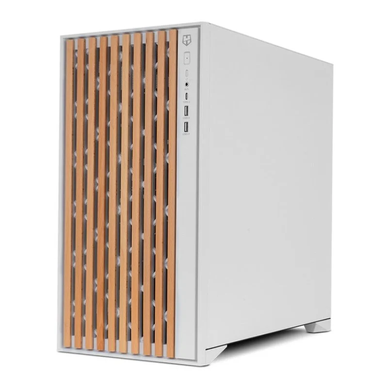 Caixa PC Nox Hummer ELEMENT Semi Torre ATX Vidro Temperado USB-C Branca e Madeira