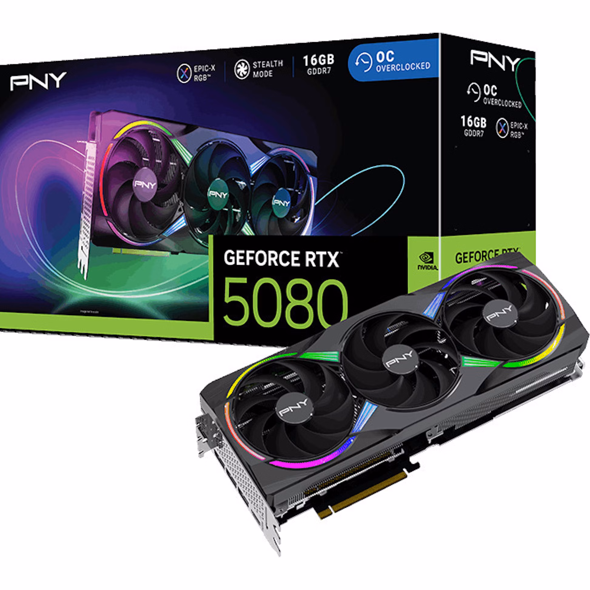 Gráfica PNY GeForce® RTX 5080 Gaming RGB Triple Fan OC 16GB GDDR7 DLSS4