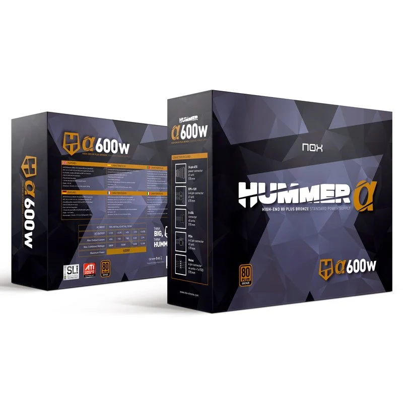 Fonte Alimentação NOX Hummer Alpha 600W 80 Plus Bronze