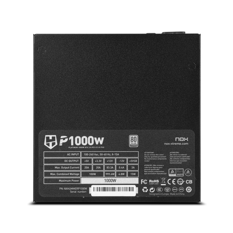 Fonte Alimentação NOX Hummer P 1000W Fonte de Alimentação PCIE 5.0 ATX 3.0 80 Plus Platinum